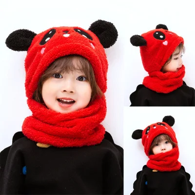 Winter Children Hat Plus Fleece Kids Caps Cartoon Hat for Girls Boys Scarf Thicken Cap Newborn Photography Baby Stuff