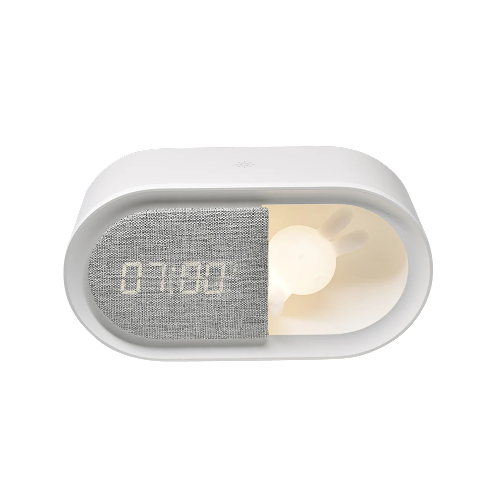 Rechargeable digital night light Touch Dimming Modern fabric covered LED Snooze desk kids alarm clock