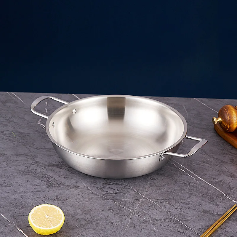 Korean Stainless Steel Ramen Soup Pot Double Ears Golden Seafood Dry Pot