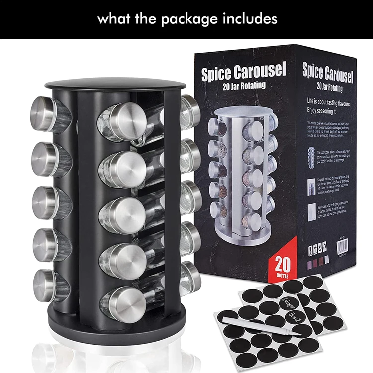 Black Kitchen Revolving Countertop Rotating Jars Spice Rack Organizer Spinning Seasoning Shelf Standing  Stand Shelf Kit Set