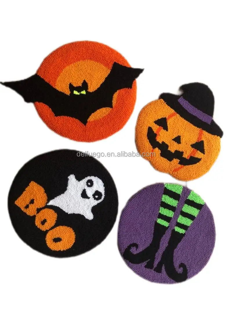 Halloween Decorations Handmade Ghost Pumpkin Luxury Mug Rug Punch Needle Coaster