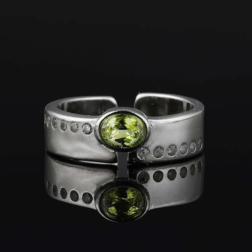 Wholesale Silver Natural olivine Ring for men Crystal Stone Quartz Gemstone Adjustable opening  Peridot ring Jewelry