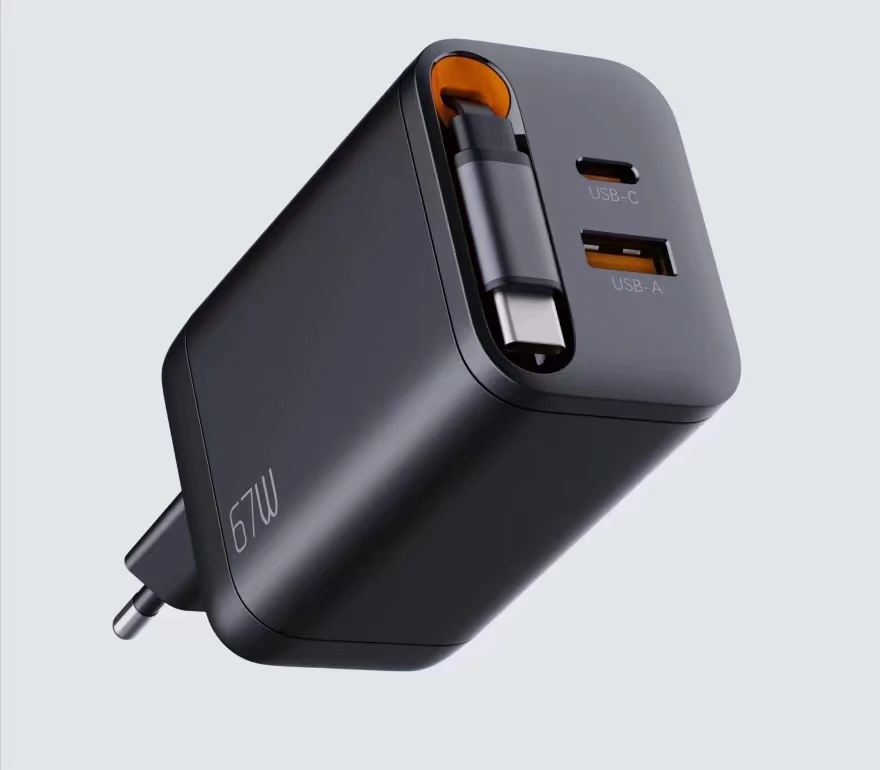 3-in-1 Fast Scalable USB C Wall Charger with Extendable Cables and USB 67W 45W Electric GaN Travel Charger Type C Power Adapter