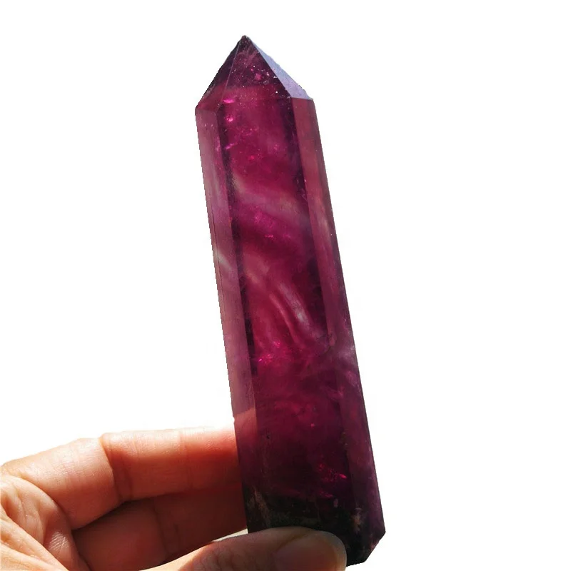 High Quality Natural crystal point purple fluorite point healing crystal wand for sale