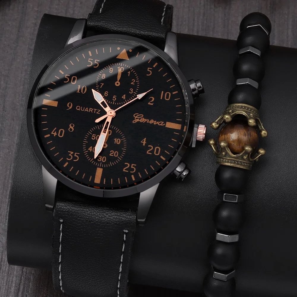 9761 top sells men watch gift set Luxury Men leather Watch with bracelet Montre homme