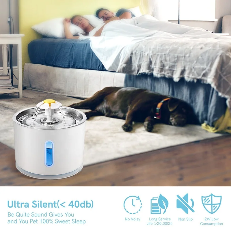 USB rechargeable automatic pet water fountain smart 2.4L 304 stainless steel dog cat water dispenser