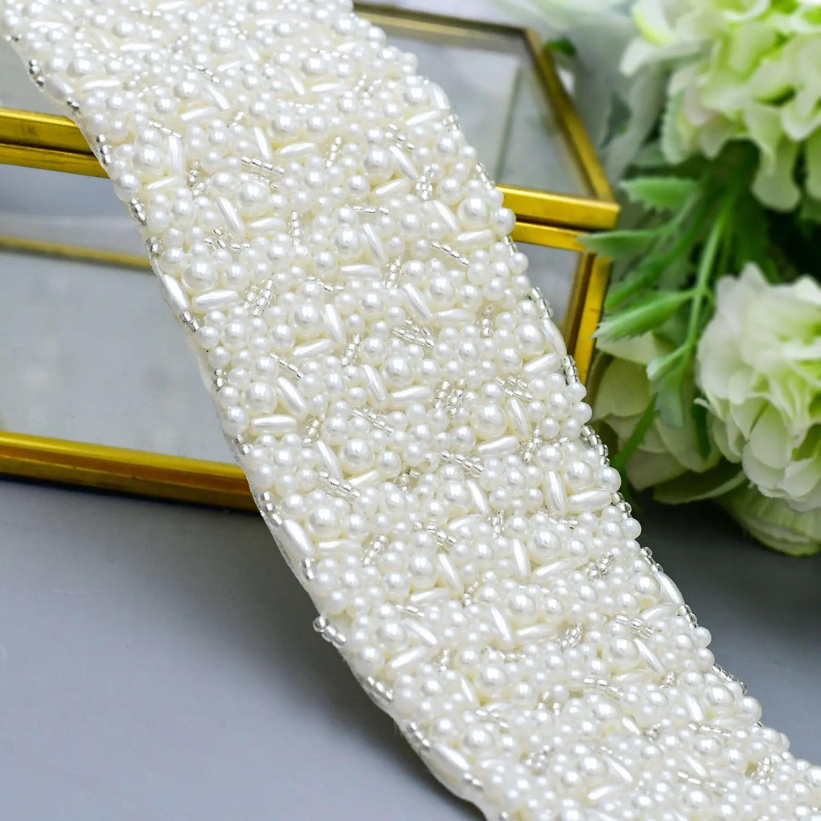 YouLaPan S20 Handmade Beaded Belts Ivory Dense Pearl Wide Belts Bridal Wedding Waist Accessories Women Evening Dress Ribbon Sash