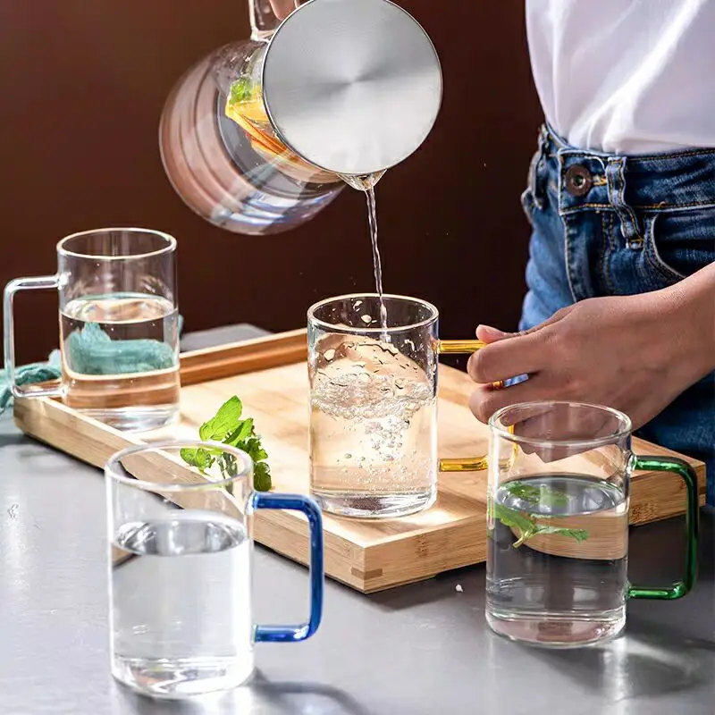 Heat Resistant Lead-Free Hand grip Glass Coffee Mugs for Latte, Cappuccino, Hot Chocolate, Tea Juice