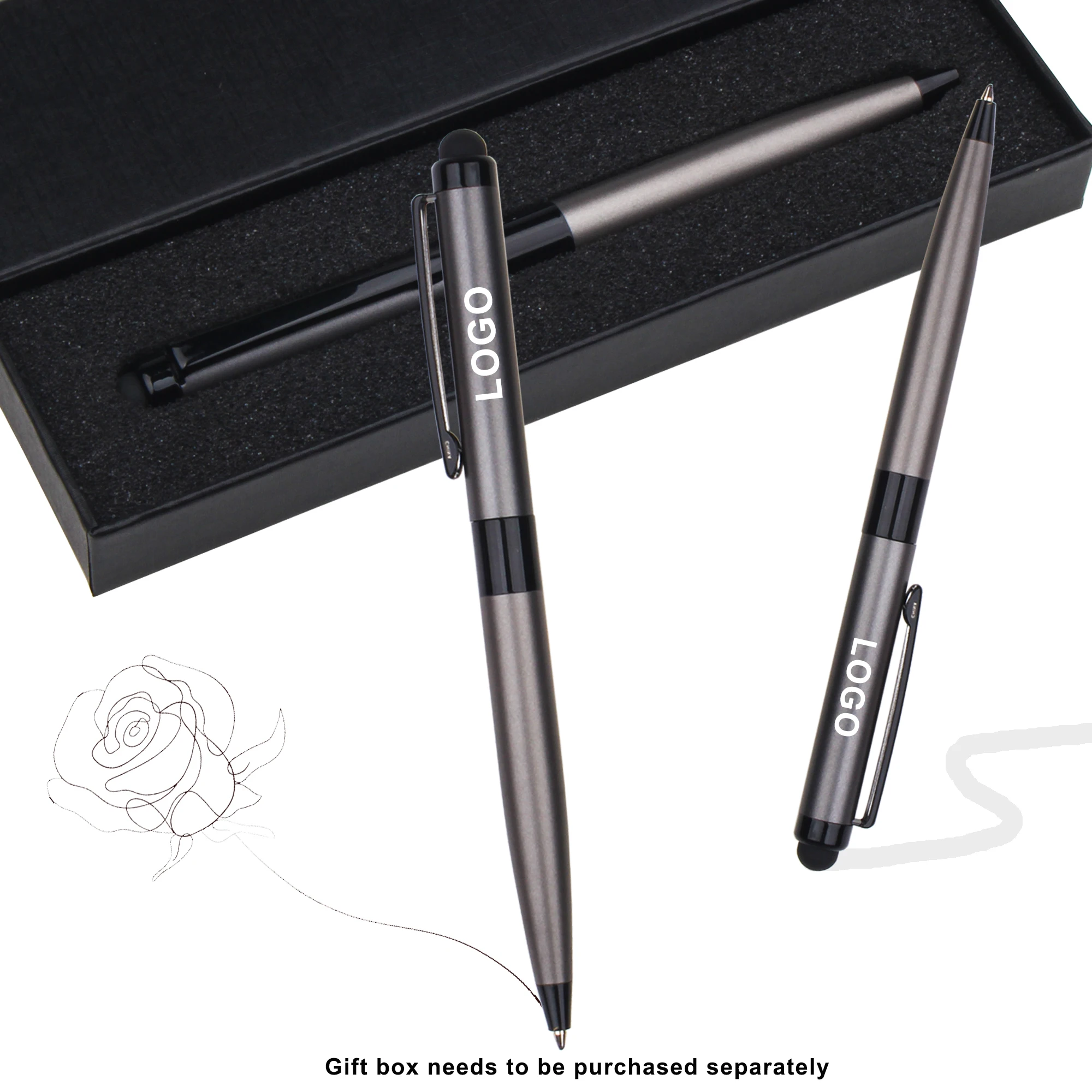 New Promotional 2-in-1 Metal Stylus Ball Point Pen Matte With Custom Logo Printed Laser Writing Novelty Click