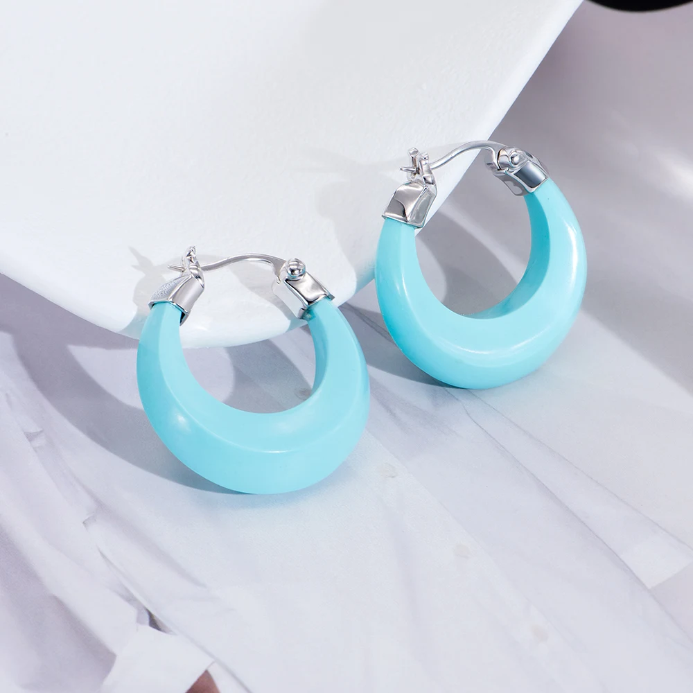 ChinChin Vintage Luxury Square Designer Earrings Shell Fashion Hoop Brass 18k Gold Plated Turquoise Hoop Earrings