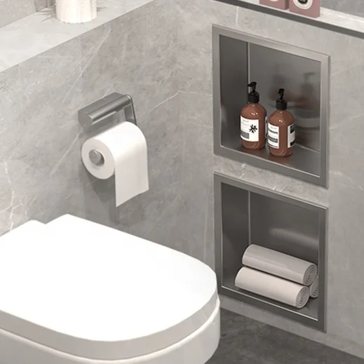 Customized 304 Stainless Steel Single and Double Gold White Chromed Bathroom Black Niche Shower niche de douche