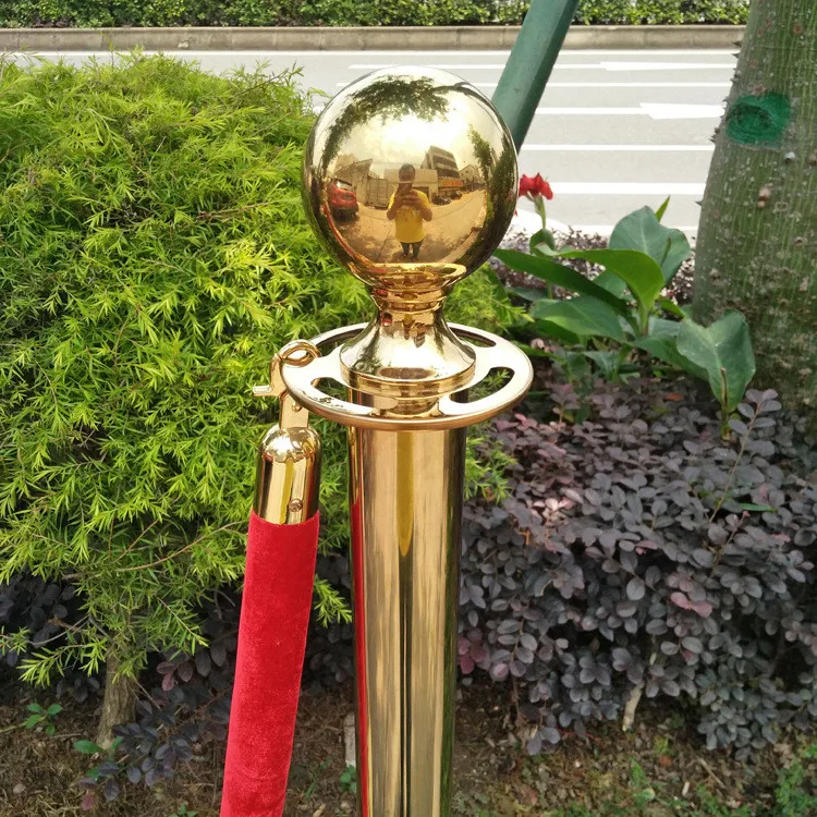 Gold and Silver Crowd Control Stanchion Posts with Red Velvet Rope for Hotel Party and Event Barriers