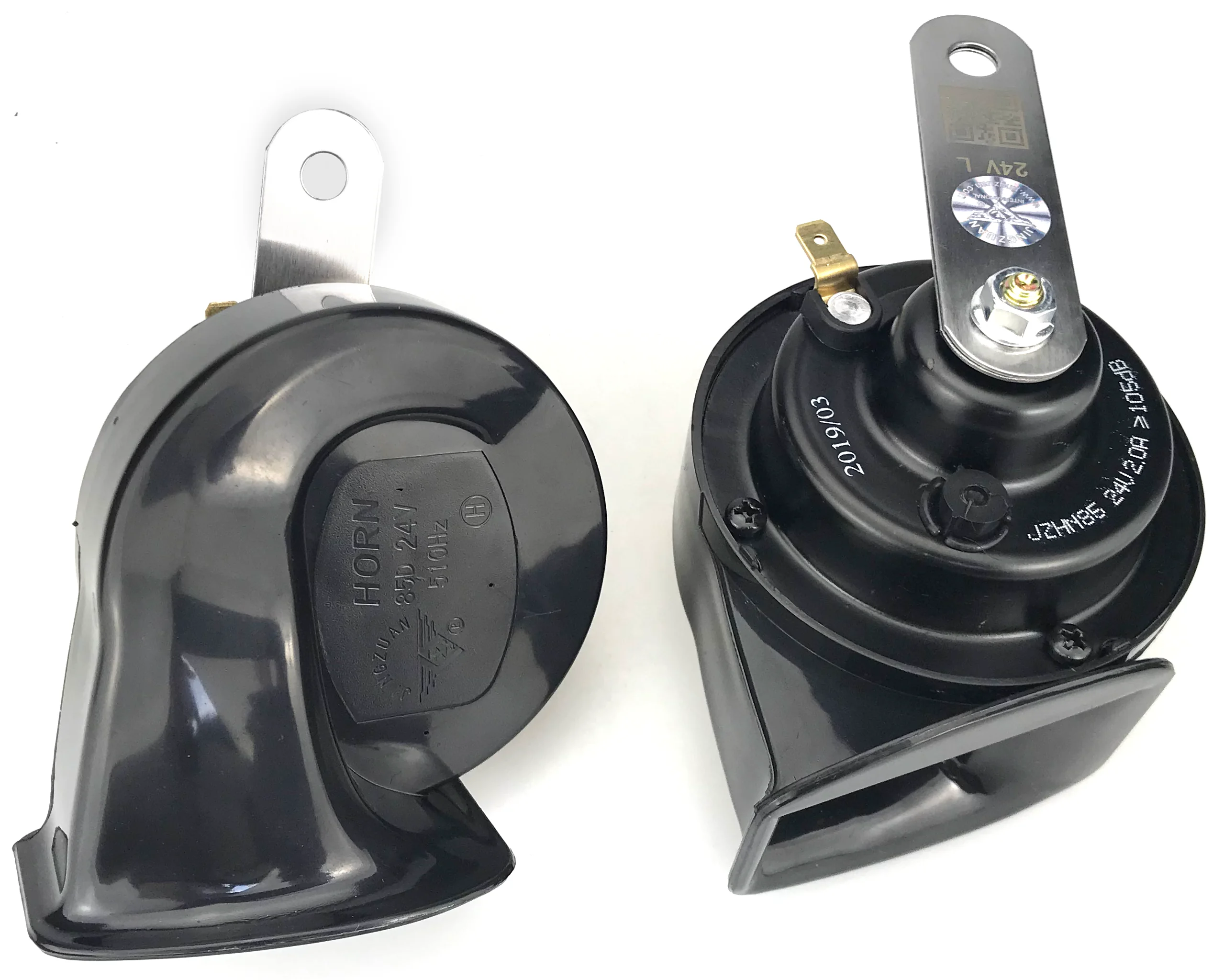2 pcs Car Truck Refit Black Loud Dual-tone Snail Universal Electric Horn 12V 24v