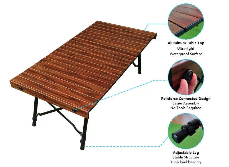 OEM Outdoor Portable Ultralight Aluminium Alloy Backpacking Roll Up BBQ Picnic Folding Camping Table
