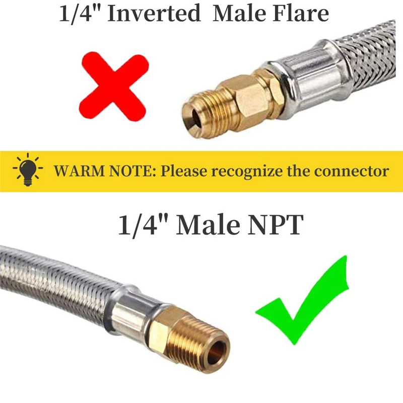 2 Pack 1/4 NPT RV Propane Hose, 12 inch Stainless Steel Braided Propane Tank Pigtail Connector for Standard Two-Stage Regulator