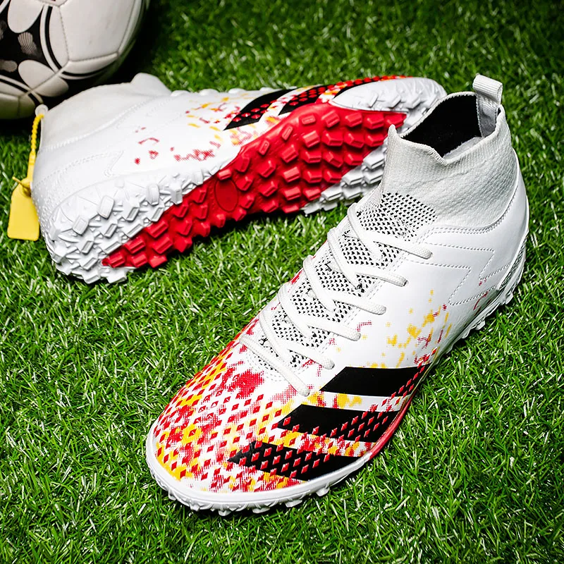Men discounts soccer cleats higt-neck rubber sole Non-slip soccer boots 3D printing pu vamp football shoes