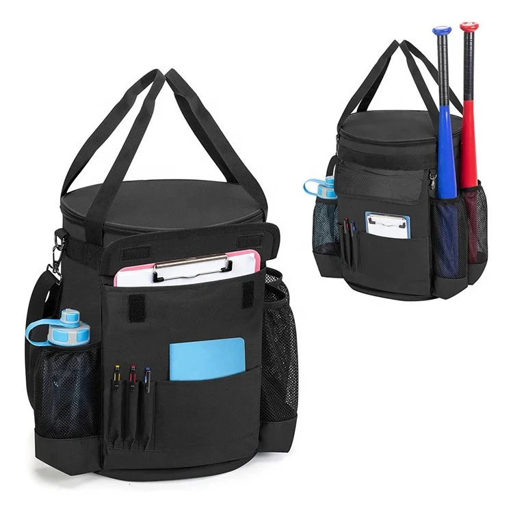 Large Outdoor Sports Bag Waterproof Baseball Bucket Bag - Thick Durable Baseball Equipment with 2 Bat Sleeves