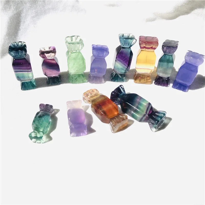 wholesale natural customized polished rainbow fluorite candies fluorite candy for gifts