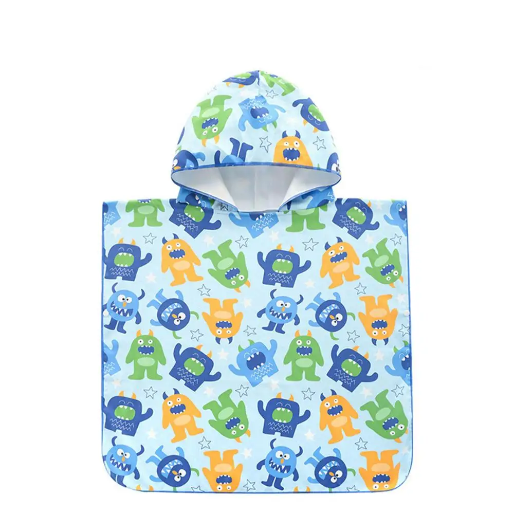 
High Quality Wholesale Baby Animal Printed Microfiber Hooded Poncho Baby Beach Towel 