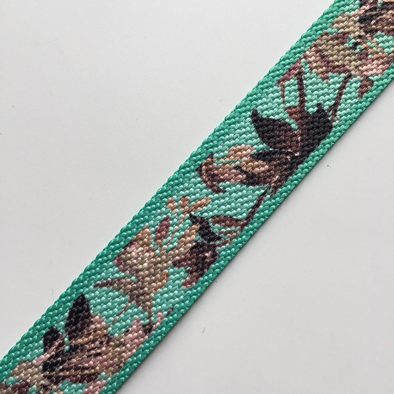 
Factory direct sale 2.5cm polyester non-elastic green pattern shoes decoration webbing two-sided thermal transfer webbing 