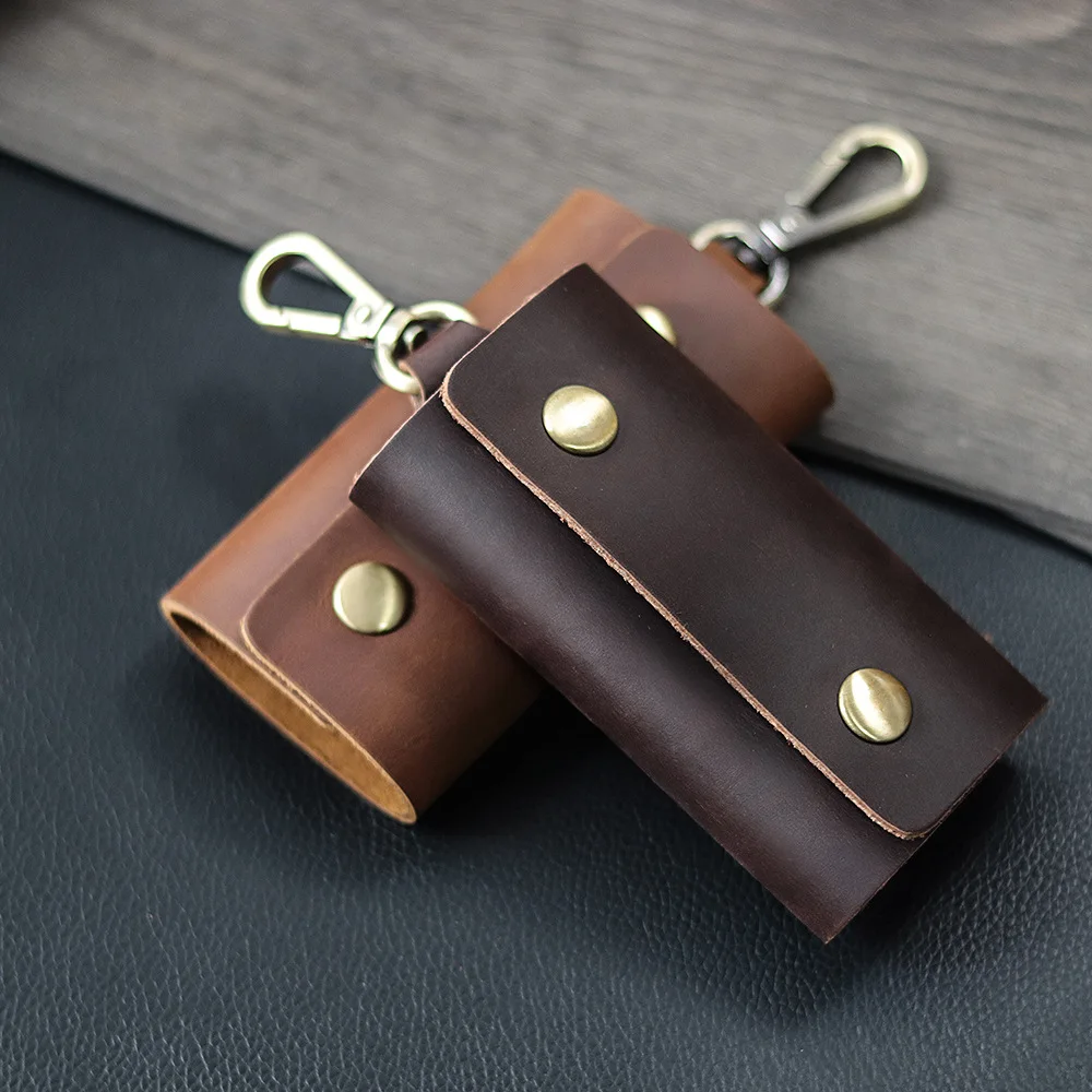 Key Case Wallet Holder Genuine Leather Mens Keychain Ring Pocket Car Fob Organizer Cover 6 Hooks Handmade Gift