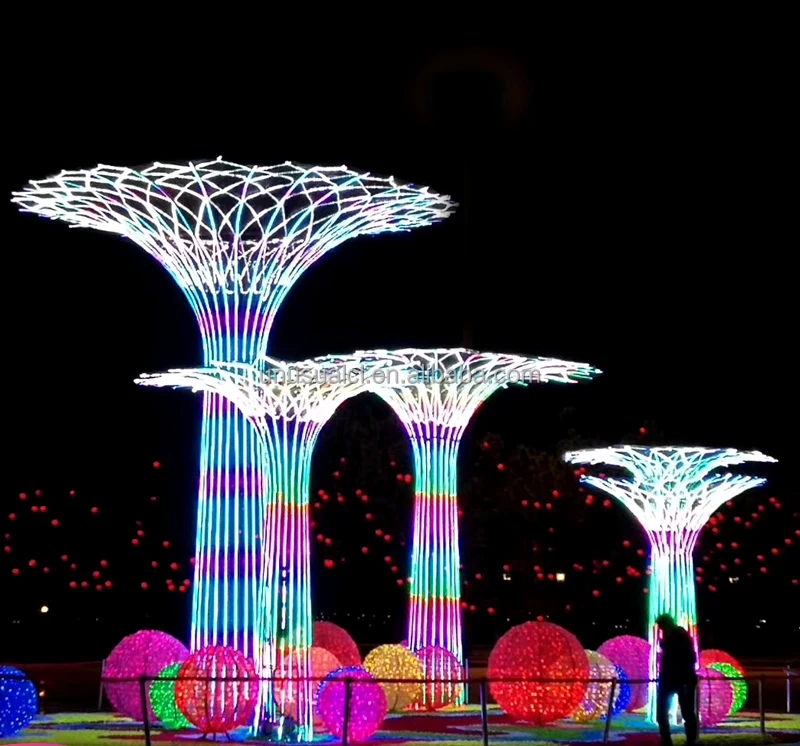 new 3D tower umbrella graft Sculpture RGB tree of life scenery landscape lamp Festival LED string lights outdoor motif lighting