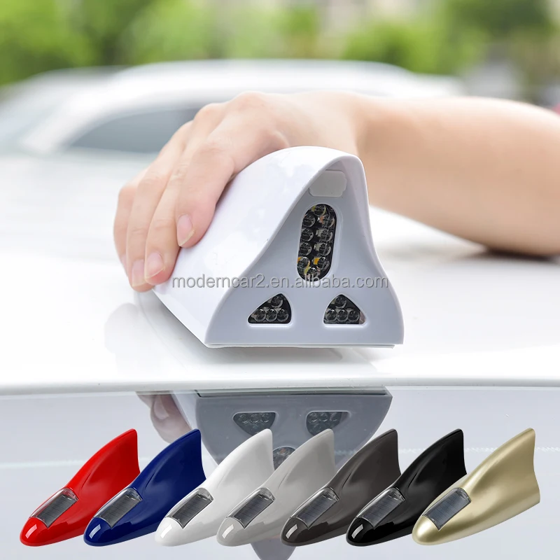 Car Solar LED Anti Collision Light Warning Lights Universal Shark Fin Antenna Light Automobile Modeling Decorating Accessories