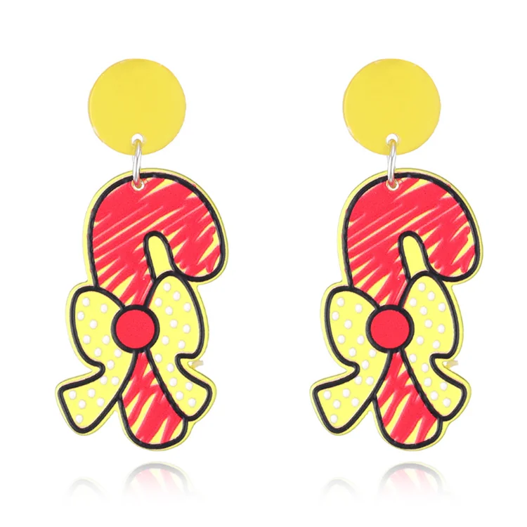 Female Personality Relief Graffiti Christmas Tree Snowman Walking Stick Ear Stud Ornaments Acrylic Creative Cartoon Earrings