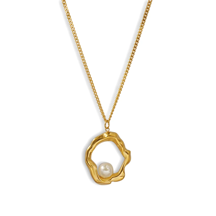 New Design Irregular Shape Jewelry Set 18k Gold Plated Stainless Steel Geometric Irregular Pearl Ring Earrings Necklace