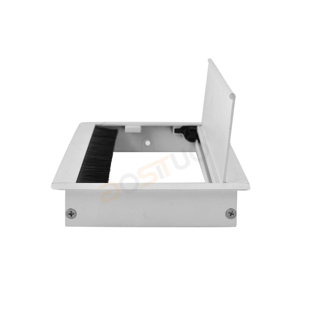 300/400/500mm Aluminum Soft Closing Cable Grommet Tabletop Management Wire Box Computer Desk Hole Cover Flip Up Box With Brush