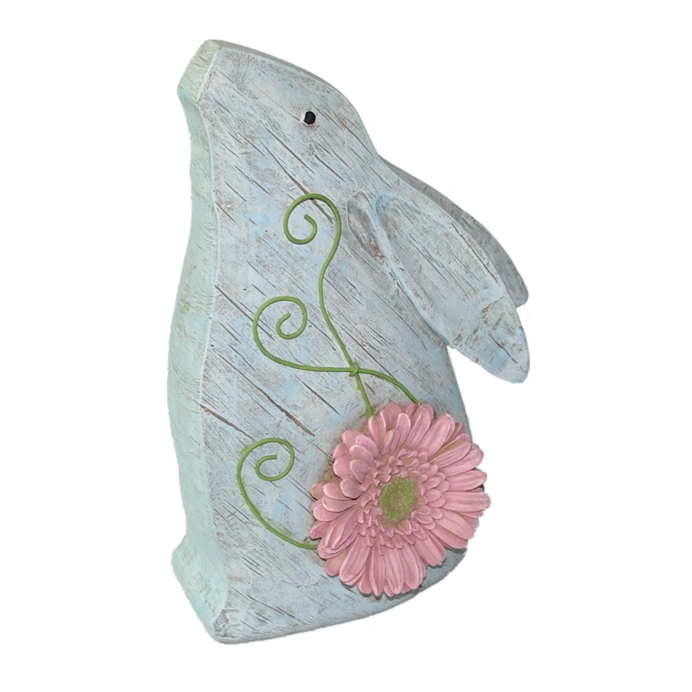 Spring Decoration Resin Garden Rabbit Statue with a Flower Resin Rabbit Figurine Bunny Figurine