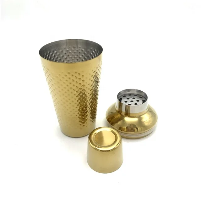 Retro Gold Plated Bartender Mixologist Martini Mojito Bar Tool Drinks Beverages Cocktail Cobbler Shaker With Embossed Dots