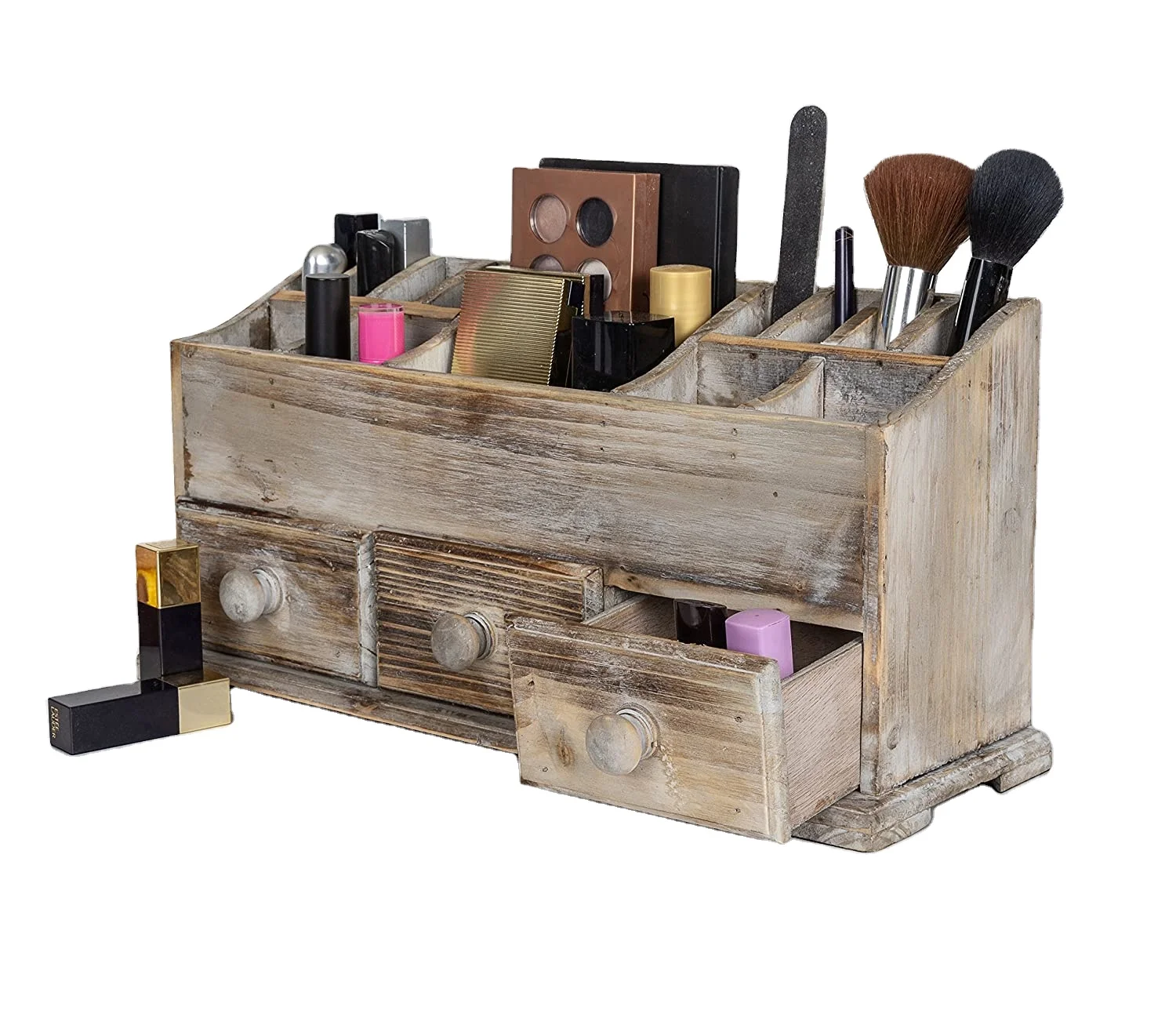 
Vanity Drawer Beauty Organizer 3 Drawers - Wooden Cosmetic Storage Box for Neat & Organize Storing of Makeup Tools 