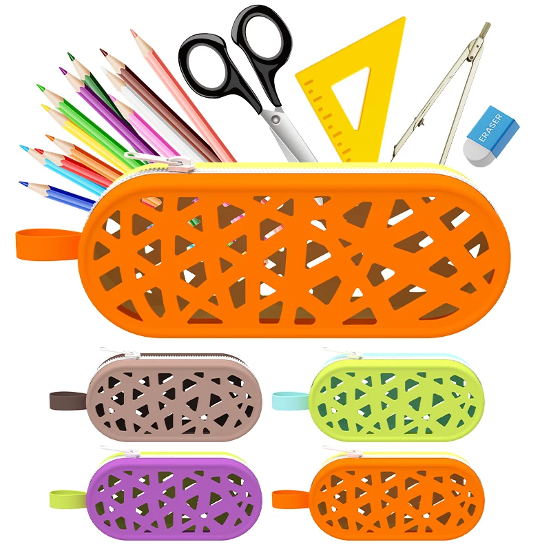 Custom Creative Hole Silicone Pencil Case Candy Pencil Case Student Portable Double Zipper Pencil Case
