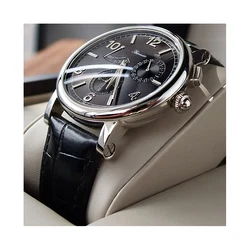 Luxury cow leather strap power show calendar small second hand men mechanical watches