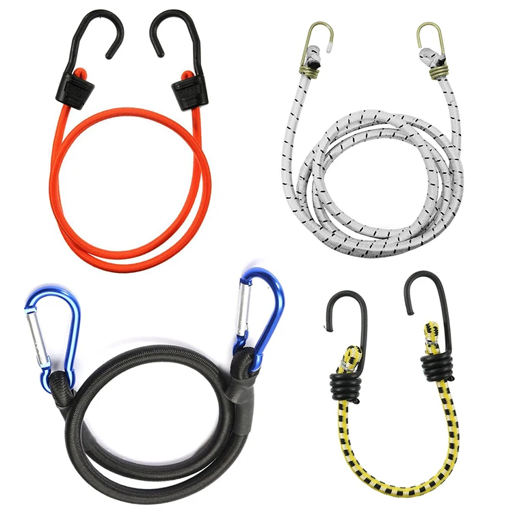Adjustable elastic flat loop rope heavy duty tie down rubber latex jumping bungee cord with metal hook