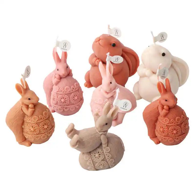 OEM 3d Animal Easter Rabbit Cute Bunny Shape Silicone Mould Drip Resin Aroma Scented Candle Decoration Chocolate Baking Tools