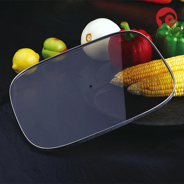 Glass Pot Cover Eco-friendly square fry pan lid with stainless steel rim in cookware parts