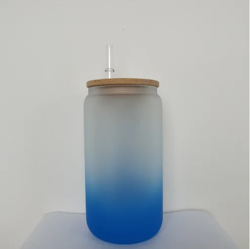 Wholesale Sublimation Tumbler Blanks Color Borosilicate Glass Frosted Gradient Drinking Water Glass Tumbler Mug With Bamboo Lid