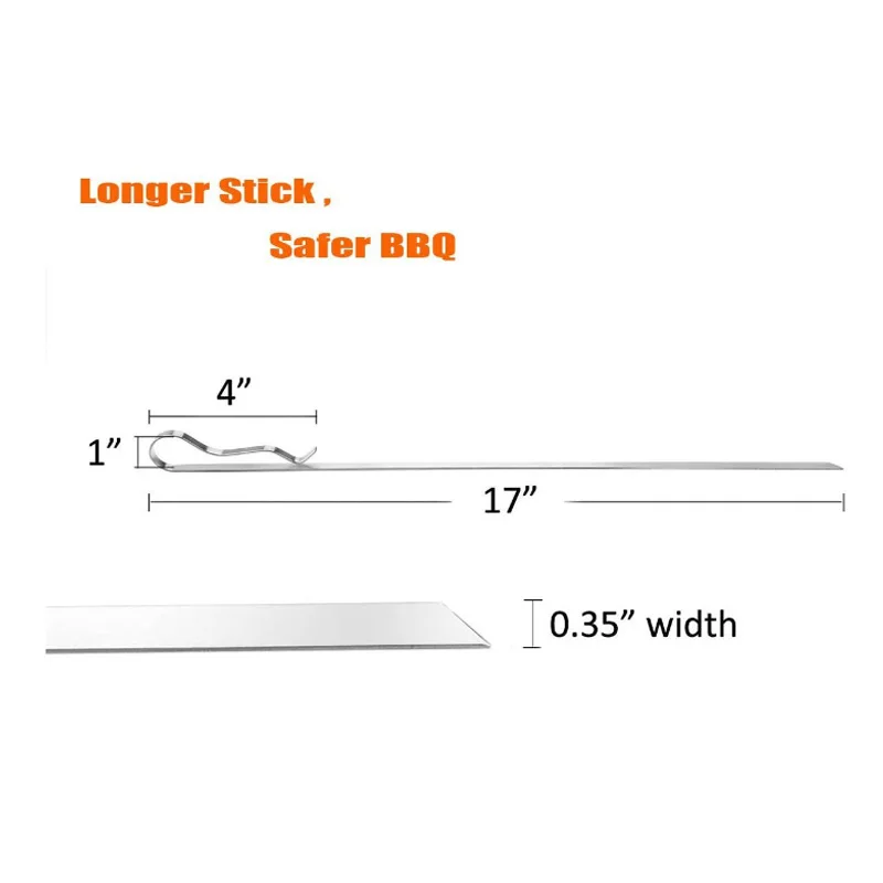 17-inch grilled skewers set Amazon hot-selling BBQ grill skewers combination 430 stainless steel wide flat kebab