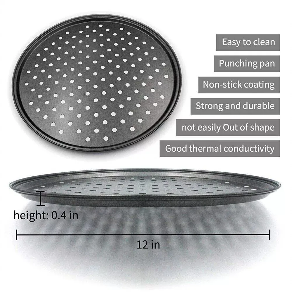 Factory Price Bake Tray Pan Pizza Carbon Steel Perforated Round Pizza Pan