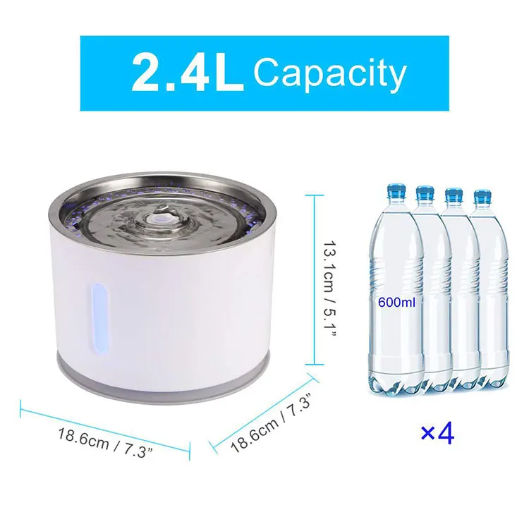 Factory OEM 2.4L Auto Shut Off Pet Drinking Cat Water Fountain With LED Light