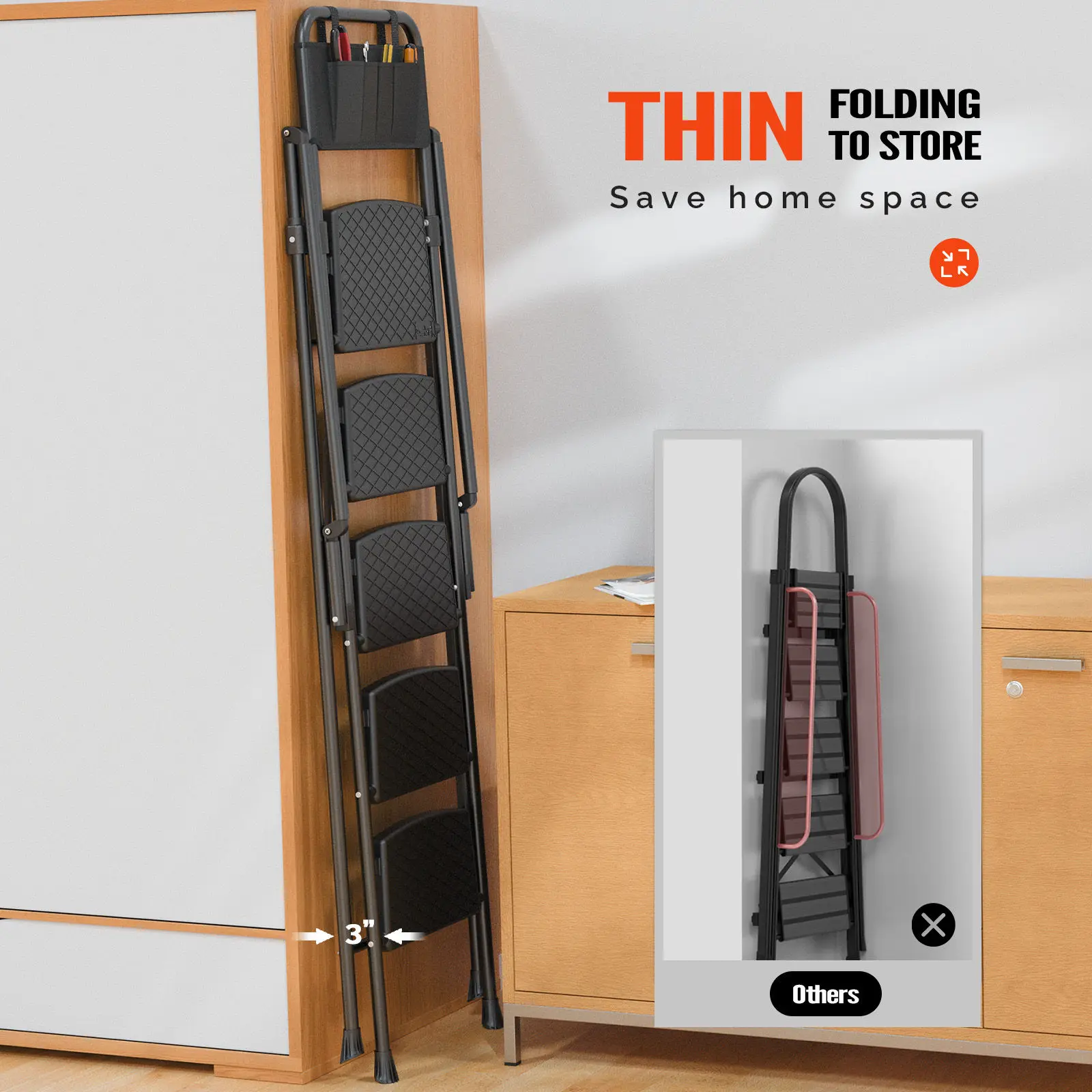 Hot selling Folding Step Stool 2 3 4 5 Step Handrail  Household Steel Ladder