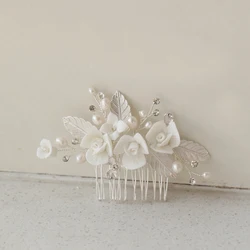 Керамическая металлическая расческа для волос с цветами, аксессуары для волос из пресноводного жемчуга, свадебная расческа для волос ручной работы