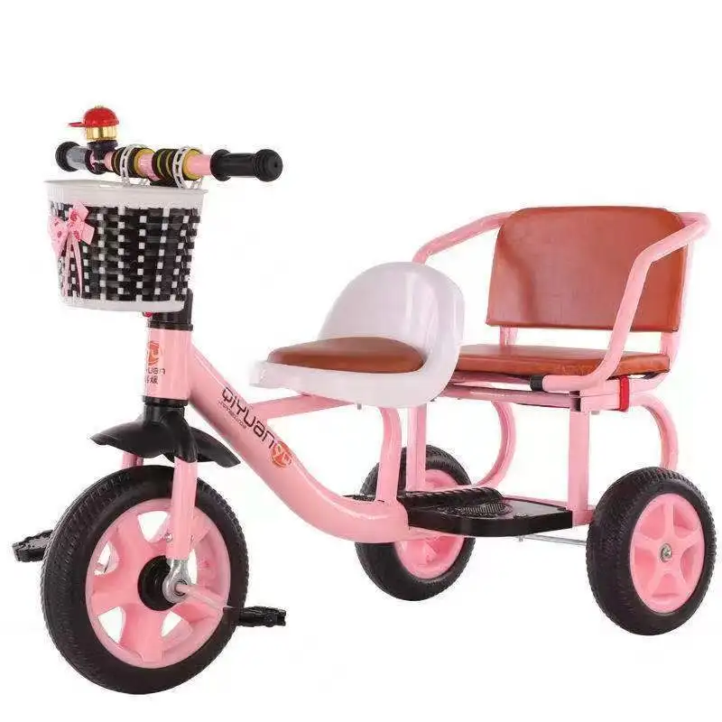 Three Wheels Trailer Kids Double Seat Baby Twins Tricycle for Children Ride Toys with Pedal