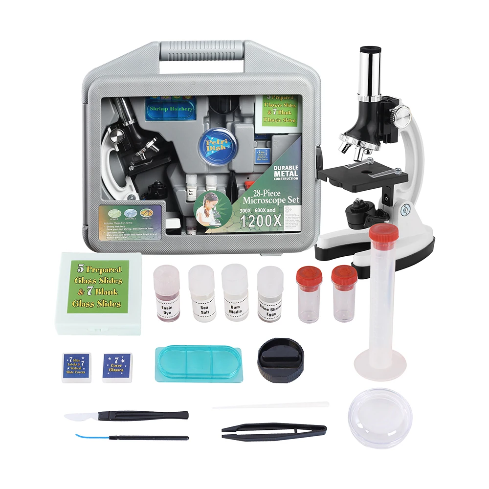 1200X Beginner Microscope Kit with 28 pcs accessories for Discover Nature(BM-08019)