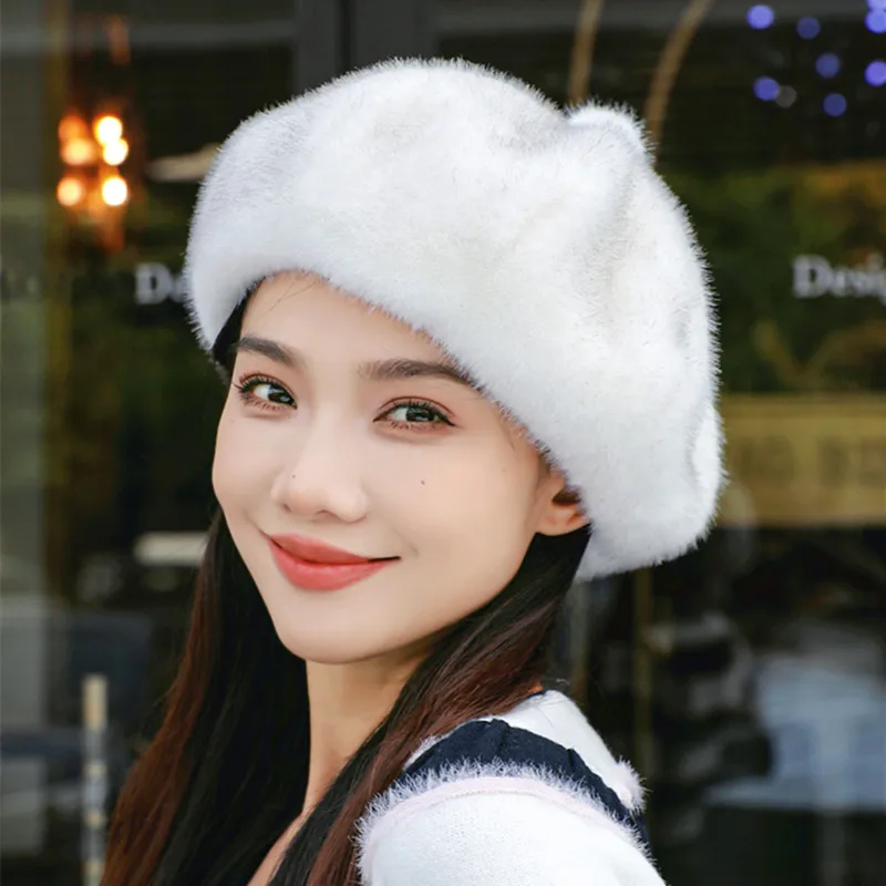 Wholesale Korean Version Female Beret Cap New Imitation Mink Hair Warm Literary Retro Artist Hat Ermine Velvet Fashion Winter