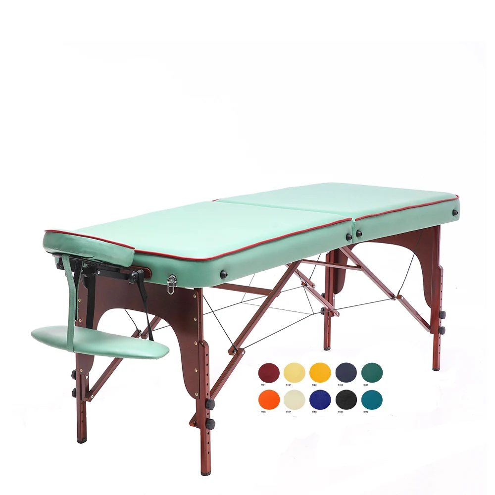 Classic Two Section Leather Relaxing Massage Table Wooden Folding Massage Table Physiotherapy Spa Bed