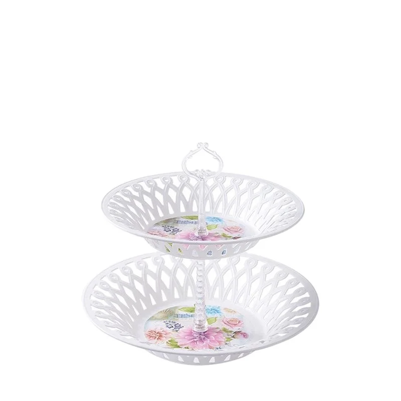 Two layer round shape plastic cake display fruit tray 2 tier fruit basket two-tier fruit basket