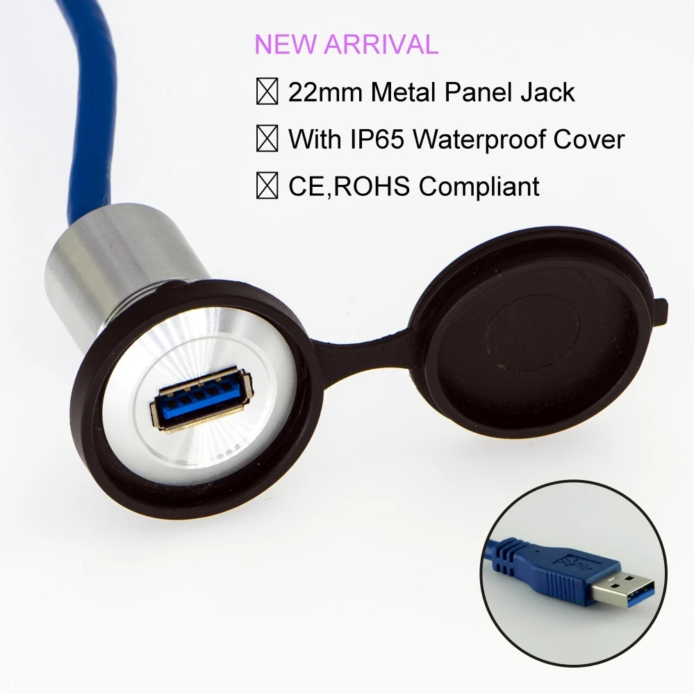 22mm metal USB connector/USB socket (USB3.0 FEMALE A - MALE A with 60cm wiring)